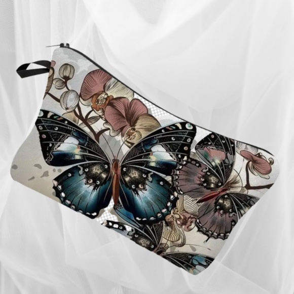 Butterfly Pattern Cosmetic Bag With Zipper Makeup Bag/ Fashionable and Foldable - Picture 2 of 5